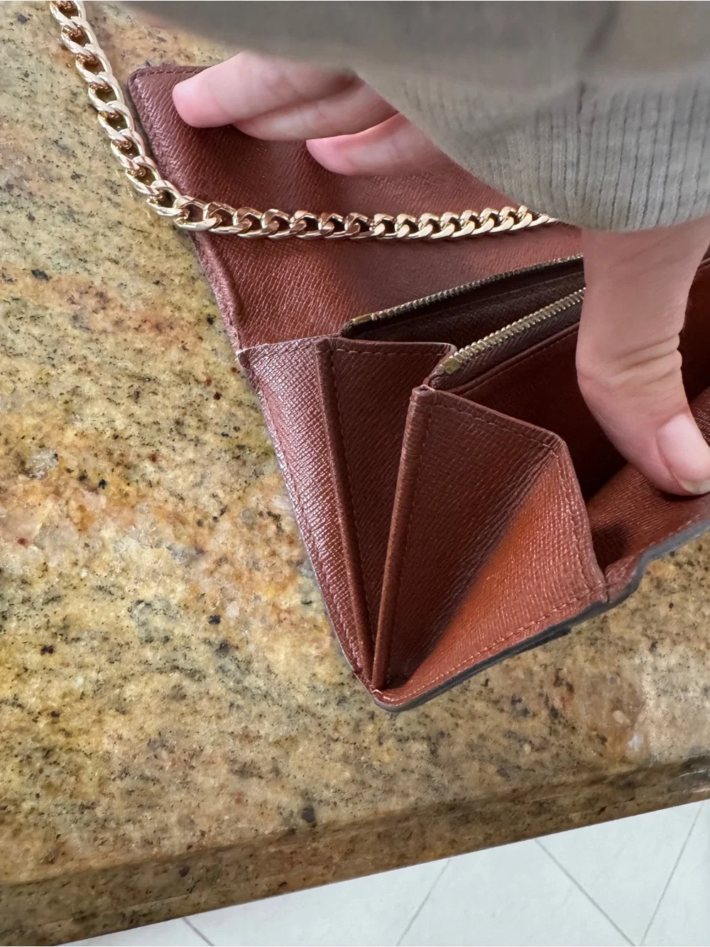 Louis Vuitton Monogram Canvas Flap Wallet with chain